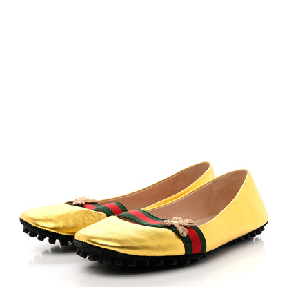 Gucci Metallic Nappa Web Bayadere Ballerina Flats 37 Oro 3 of 14