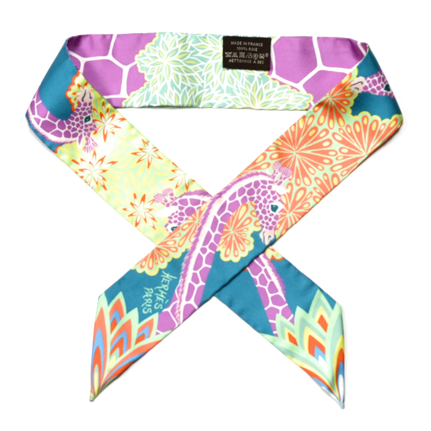 Silk The Three Graces Twilly Canard Mauve Jaune Fluo
