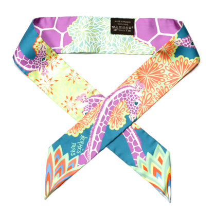 Hermes Silk The Three Graces Twilly Canard Mauve Jaune Fluo 1 of 4