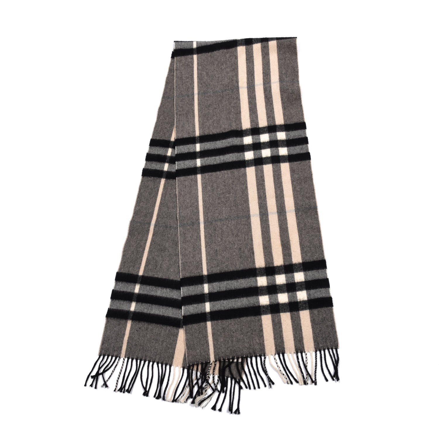 Burberry Cashmere Giant Check Fringe Scarf Brown Multicolor 2 of 4