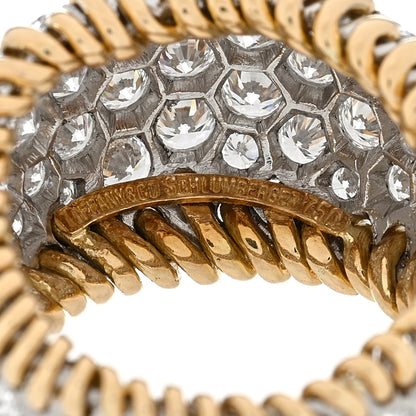 Tiffany 18K Yellow Gold Platinum Diamond Schlumberger Stitches Dome Ring 50 5.5 4 of 4