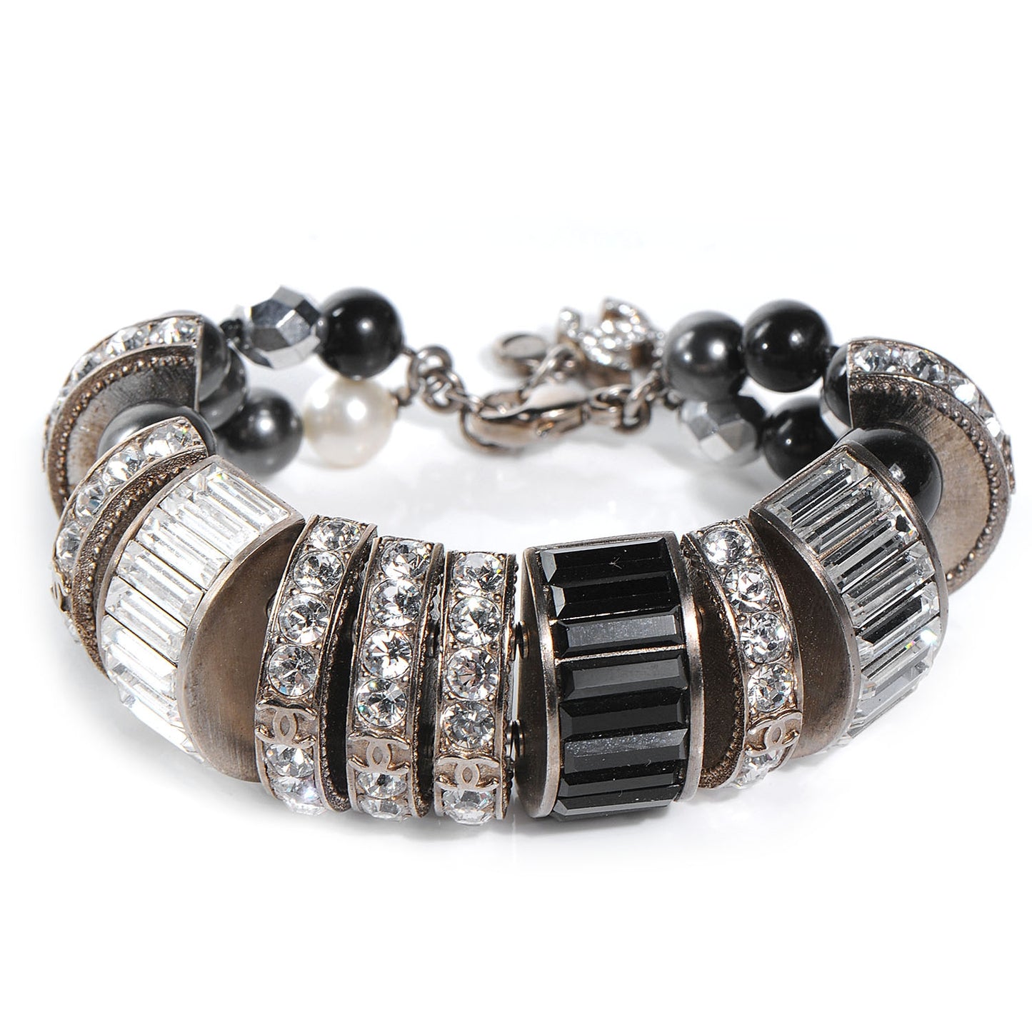 Crystal Baguette Beaded CC Bracelet Black