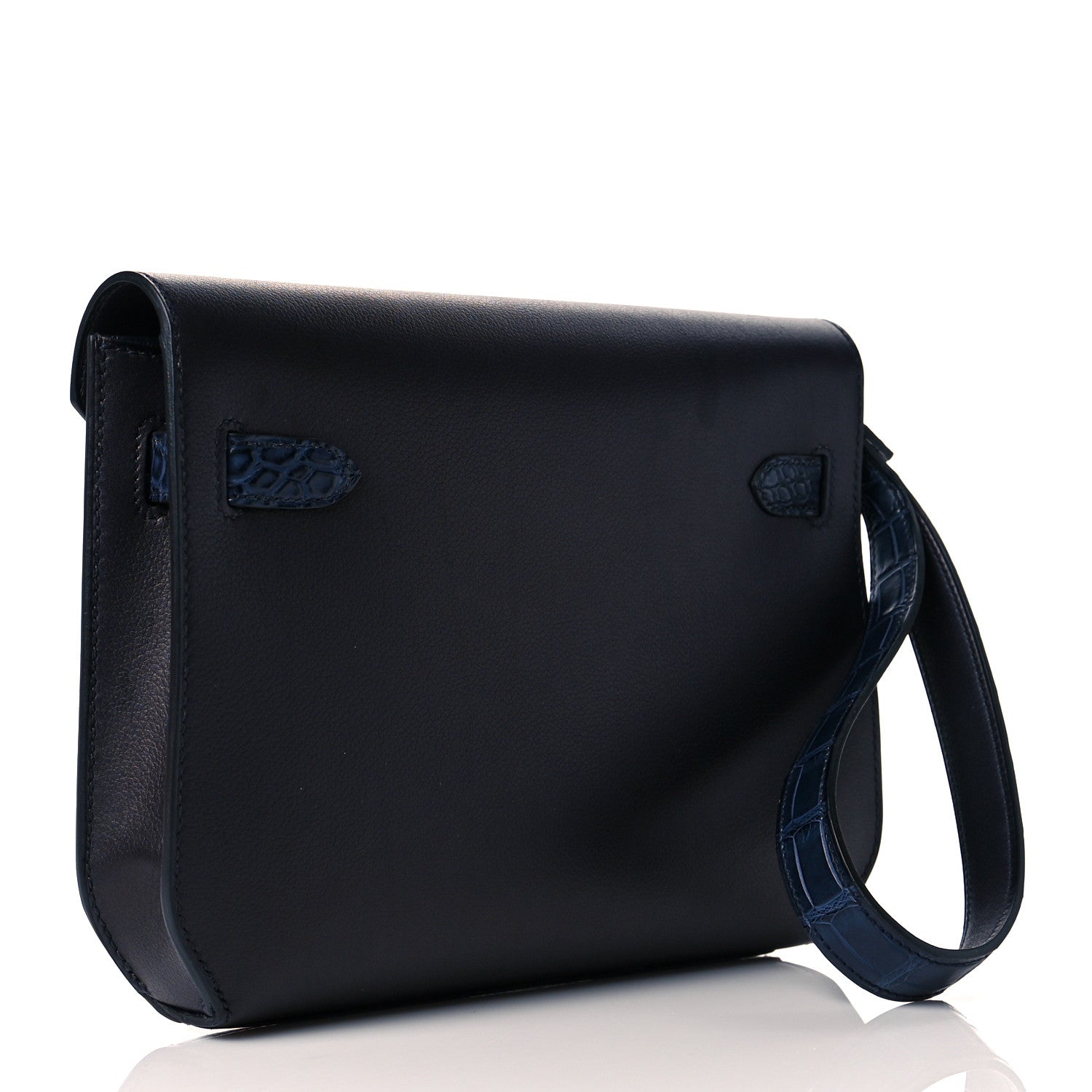 Hermes Evergrain Matte Alligator Kelly Depeches 25 Pouch Black Bleu Nuit 3 of 12
