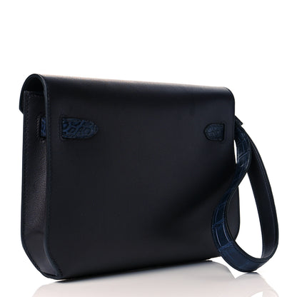 Hermes Evergrain Matte Alligator Kelly Depeches 25 Pouch Black Bleu Nuit 3 of 12