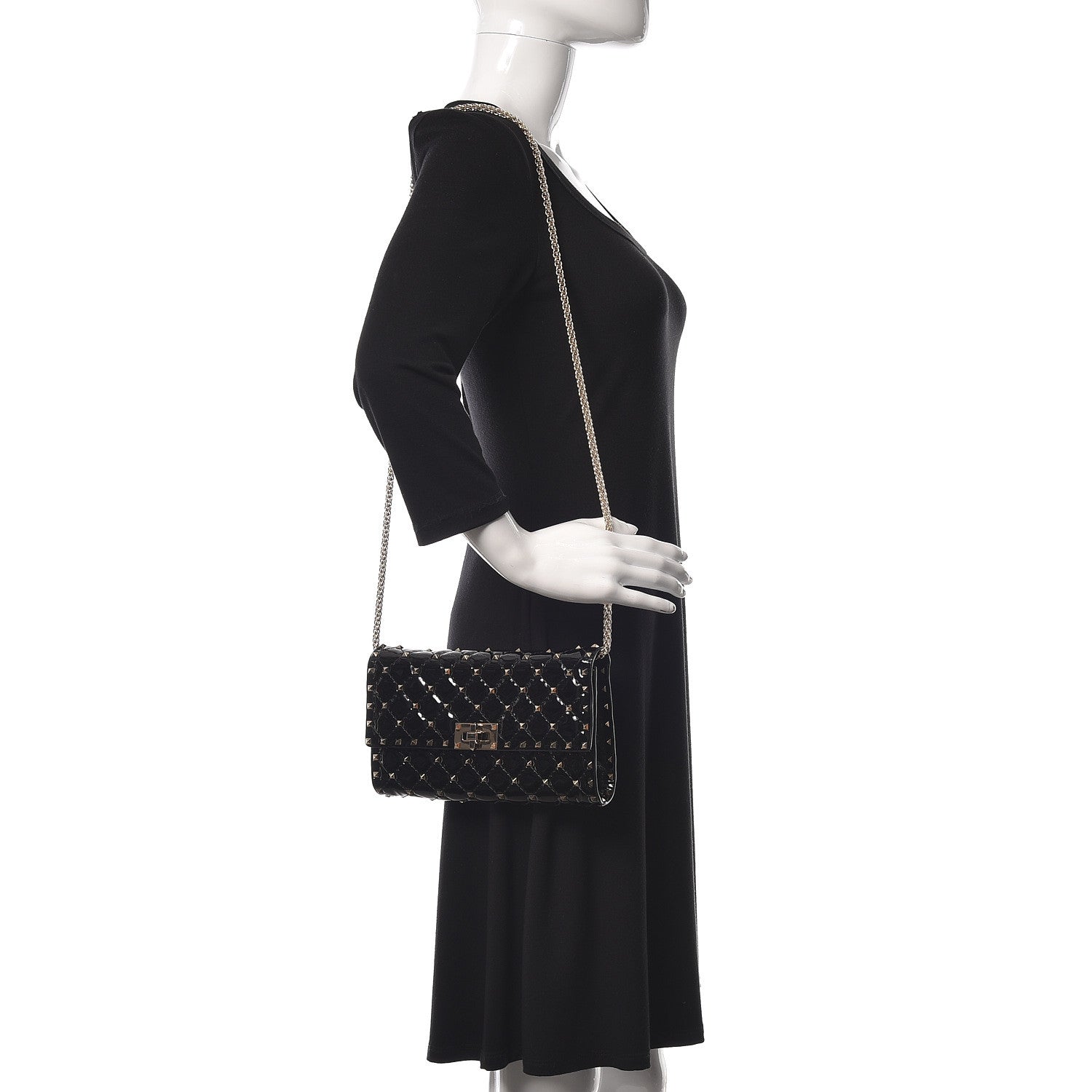 Valentino Garavani Patent Rockstud Spike Wallet on Chain Black 2 of 9