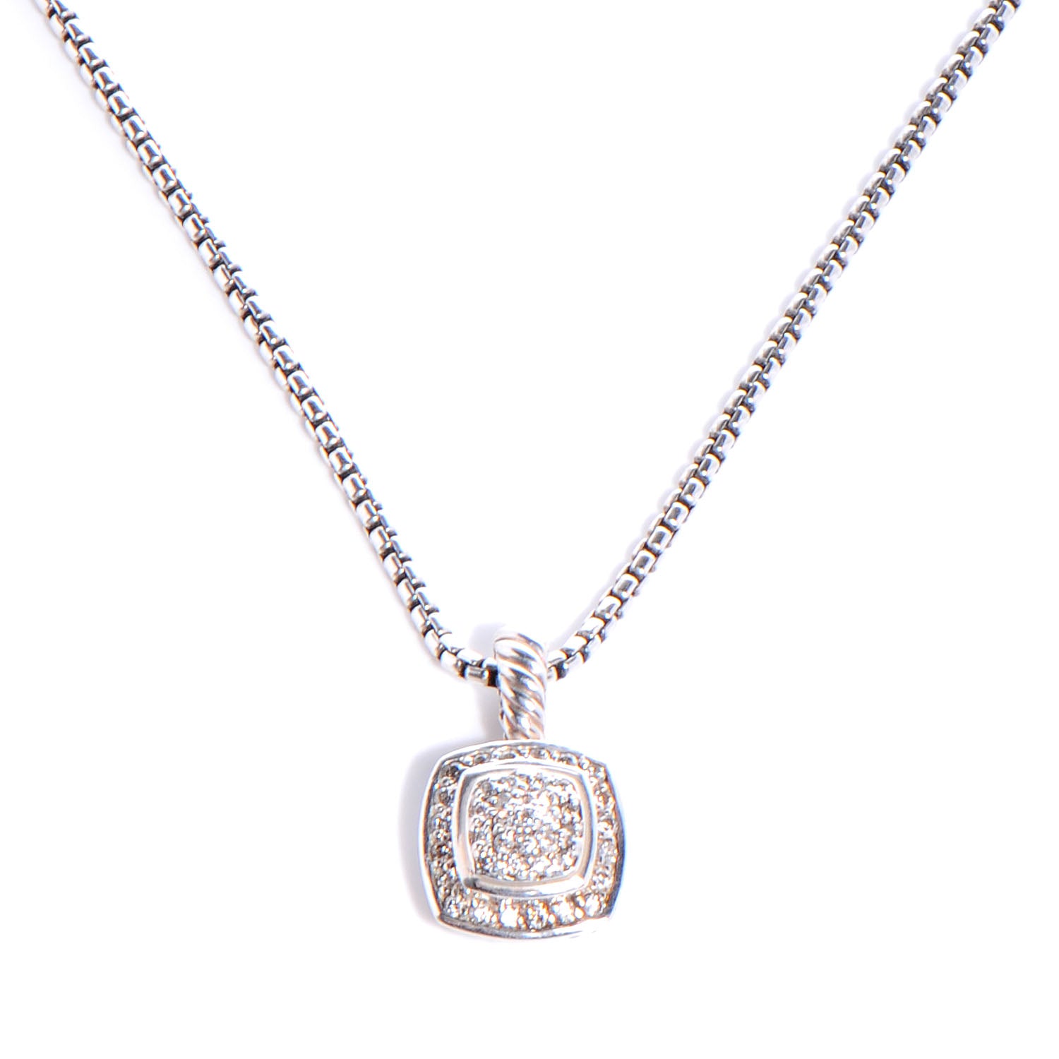David Yurman Sterling Silver Diamond Pave 7mm Petite Albion Pendant Necklace 1 of 5
