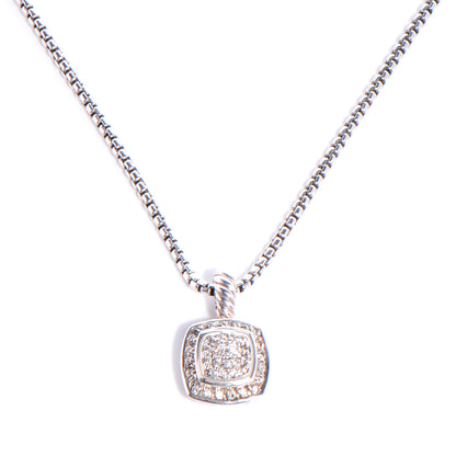 David Yurman Sterling Silver Diamond Pave 7mm Petite Albion Pendant Necklace 1 of 5