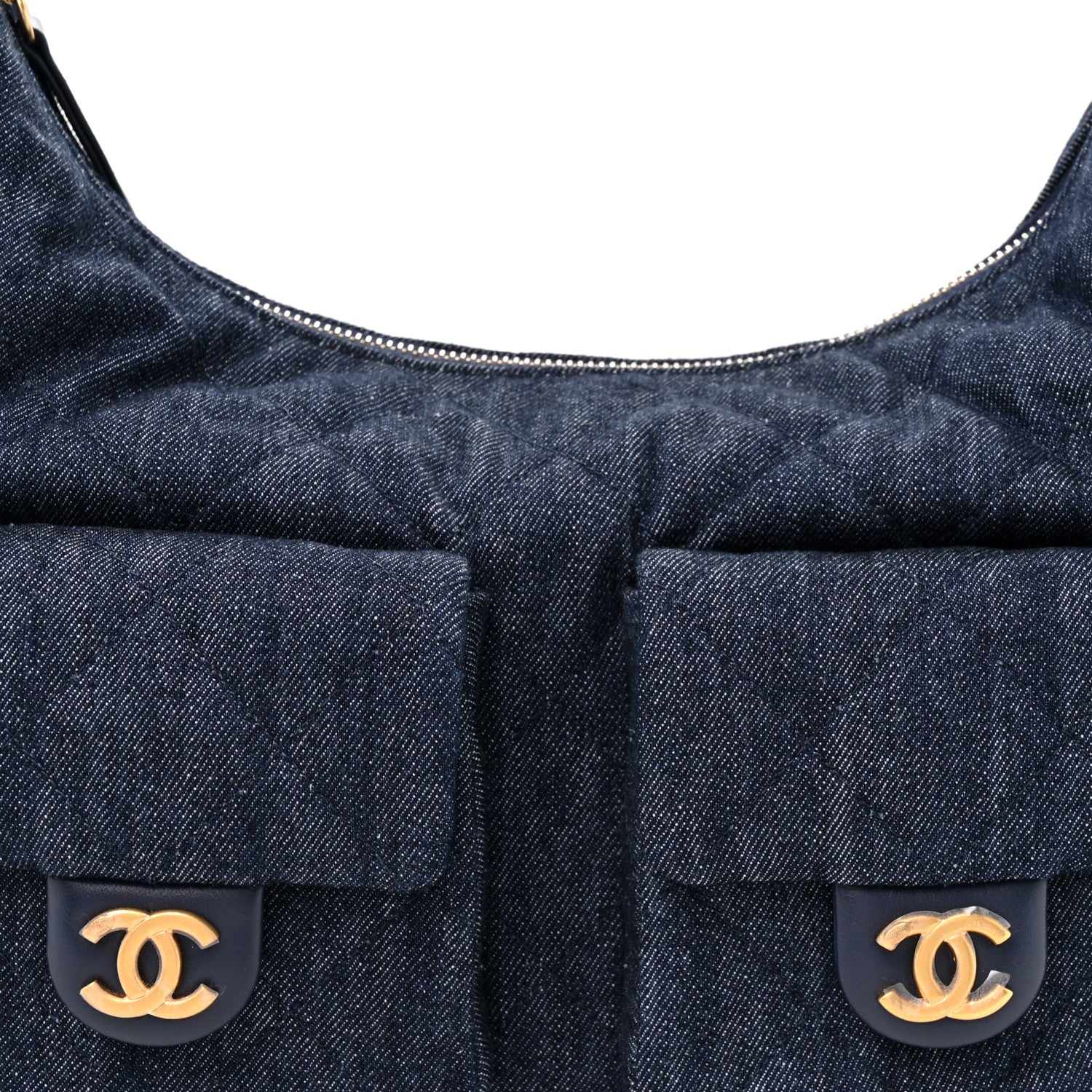 Chanel Washed Denim Quilted Large Trendy Pockets Hobo Dark Blue 7 of 10