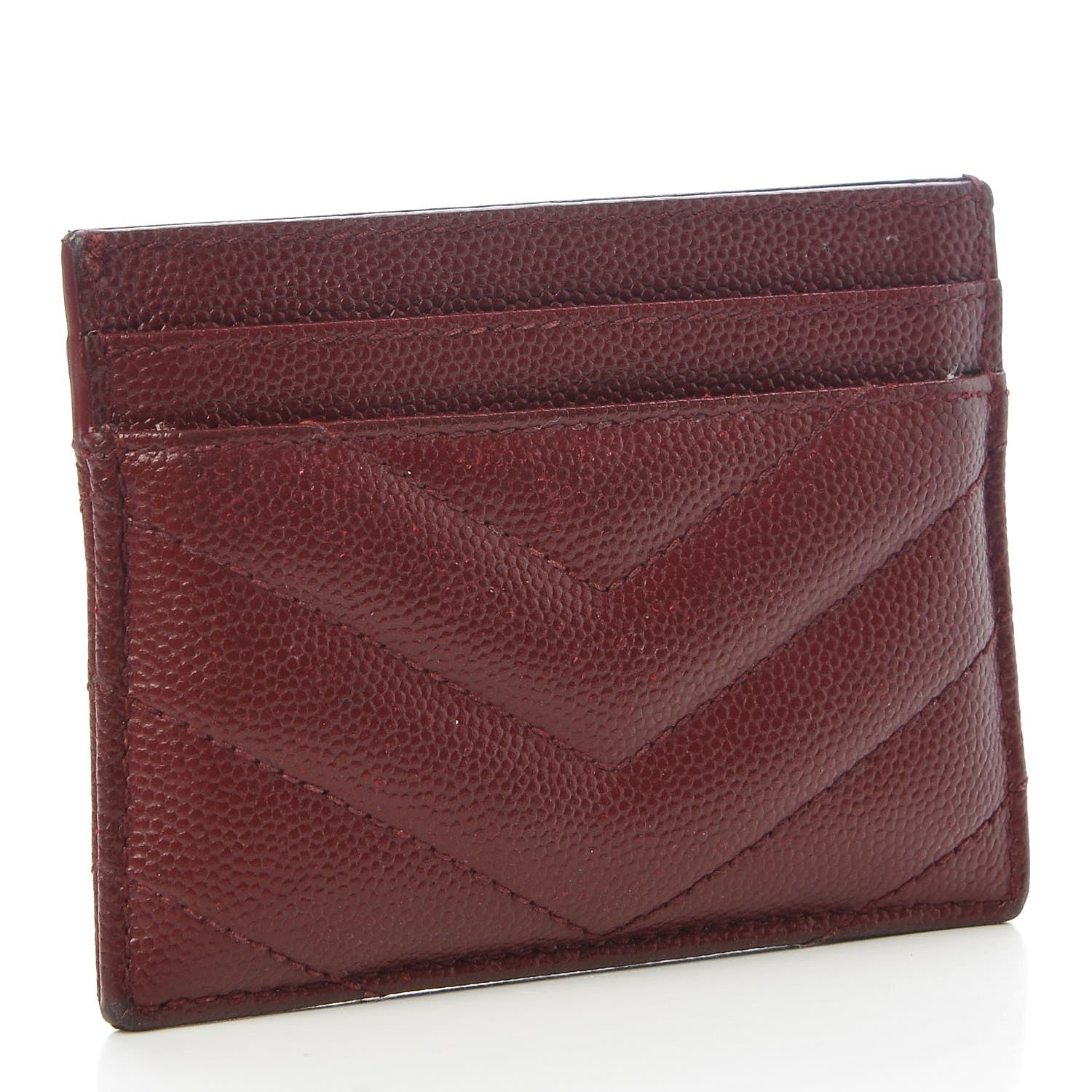 Saint Laurent Grain De Poudre Matelasse Chevron Monogram Credit Card Case Palissandre 3 of 13