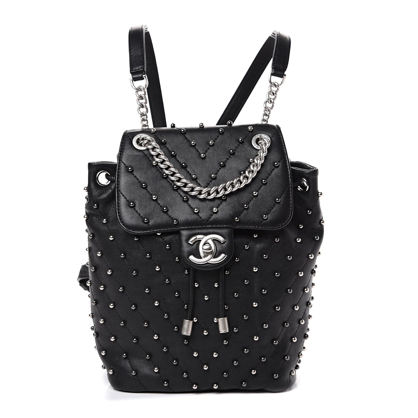 Lambskin Chevron Quilted Studded Stud Wars Backpack Black