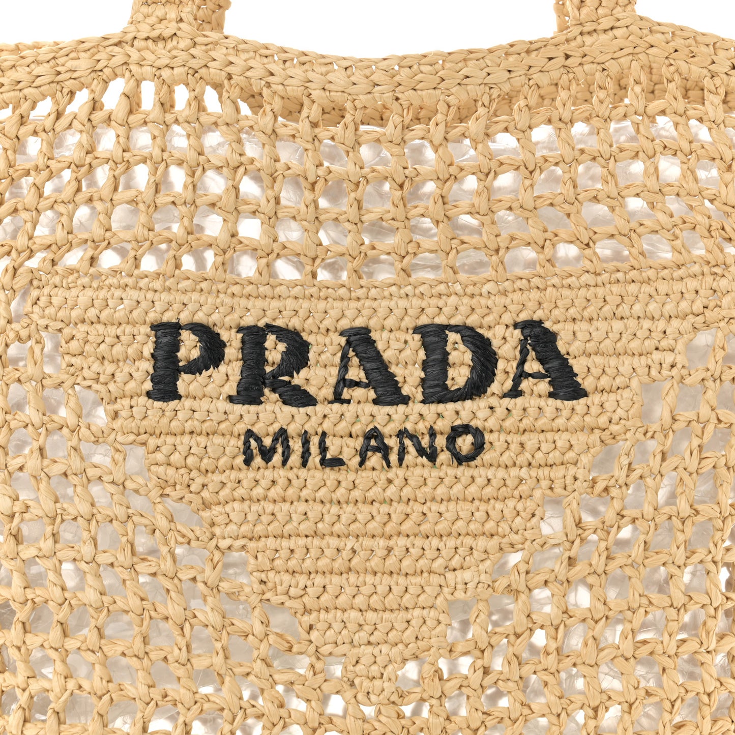 Yarn Raffia Effect Crochet Logo Embroidered Tote Bag Naturale