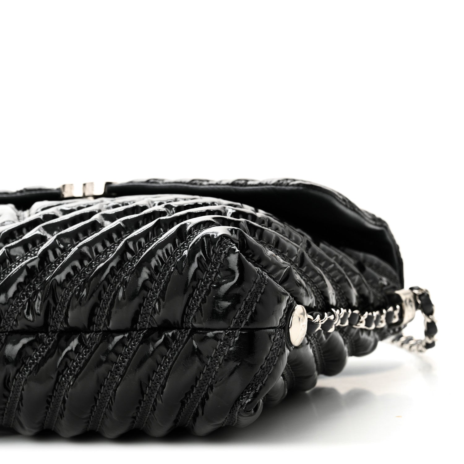 Chanel Lame Chevron Quilted Space Suit Flap Black 10 of 10