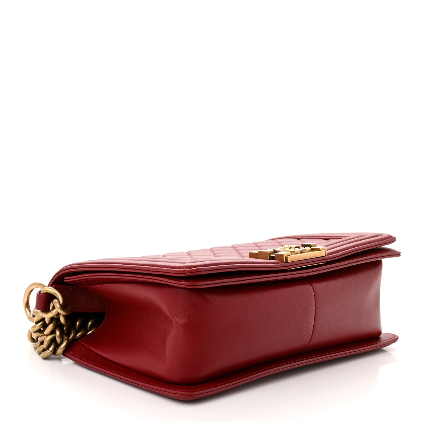 Lambskin Quilted Medium Boy Flap Dark Red