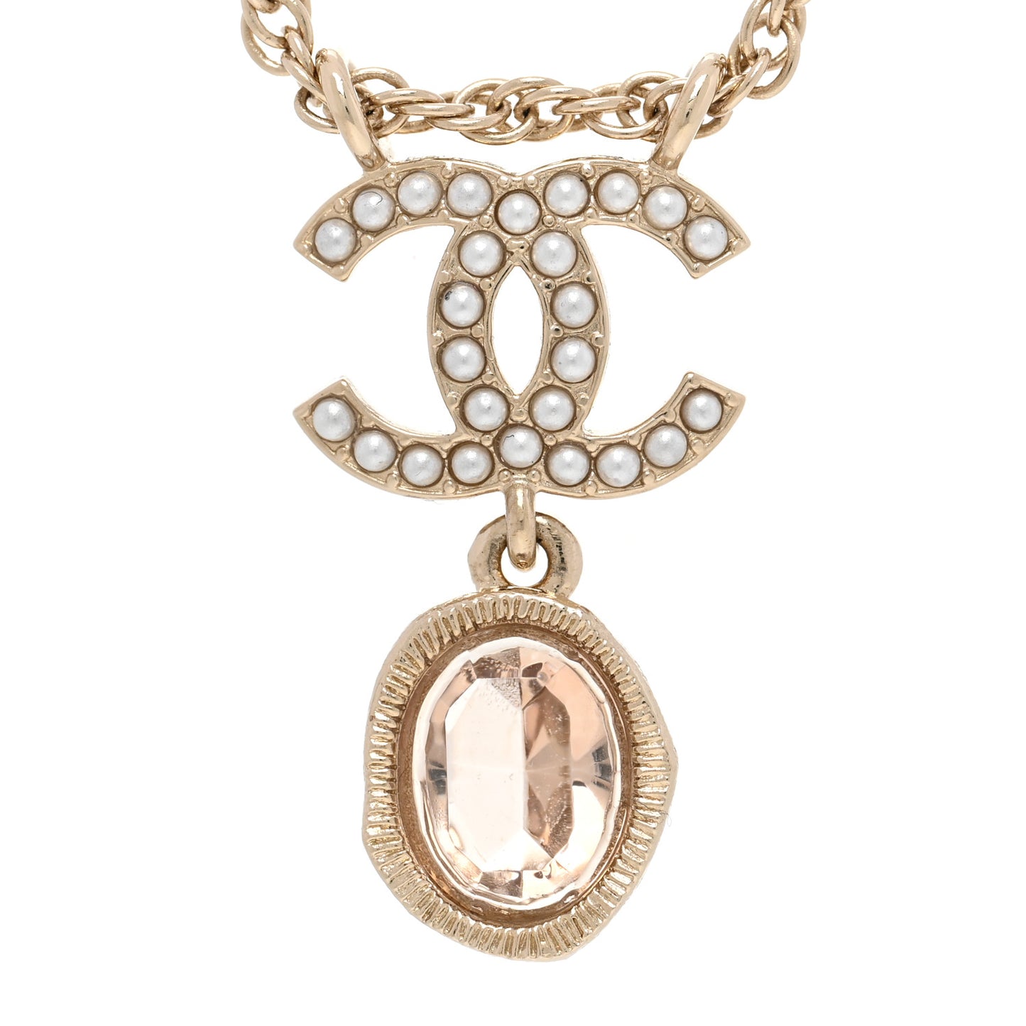 Crystal Pearl CC Necklace Pearly White Gold