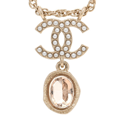 Chanel Crystal Pearl CC Necklace Pearly White Gold 4 of 5