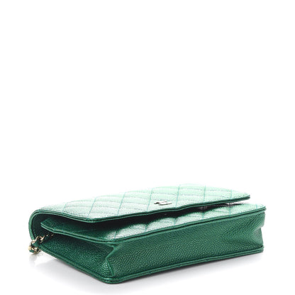 Chanel Metallic Caviar Quilted Wallet On Chain WOC Green 4 of 9