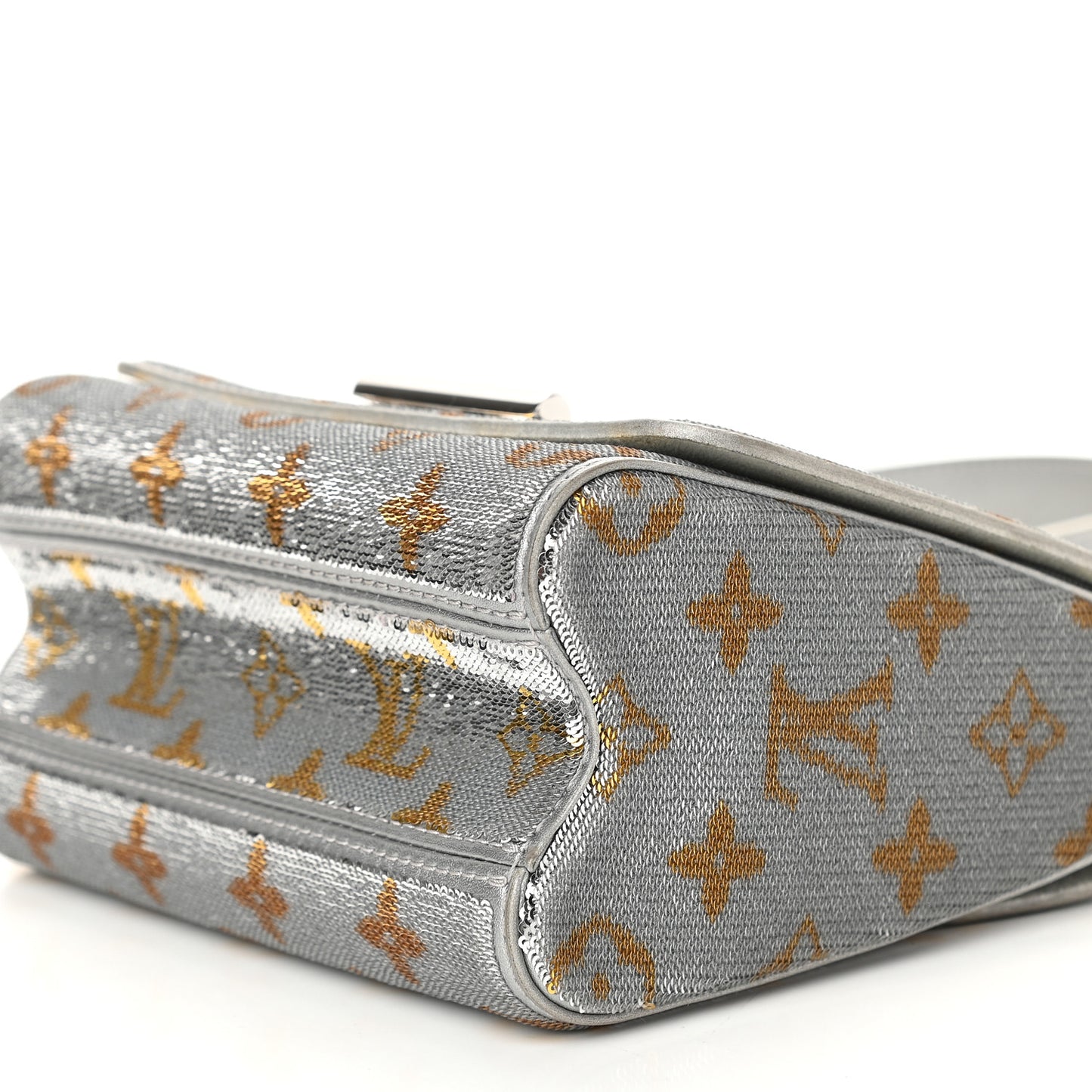 Sequins Monogram Twist Shoulder Bag PM Gold Silver