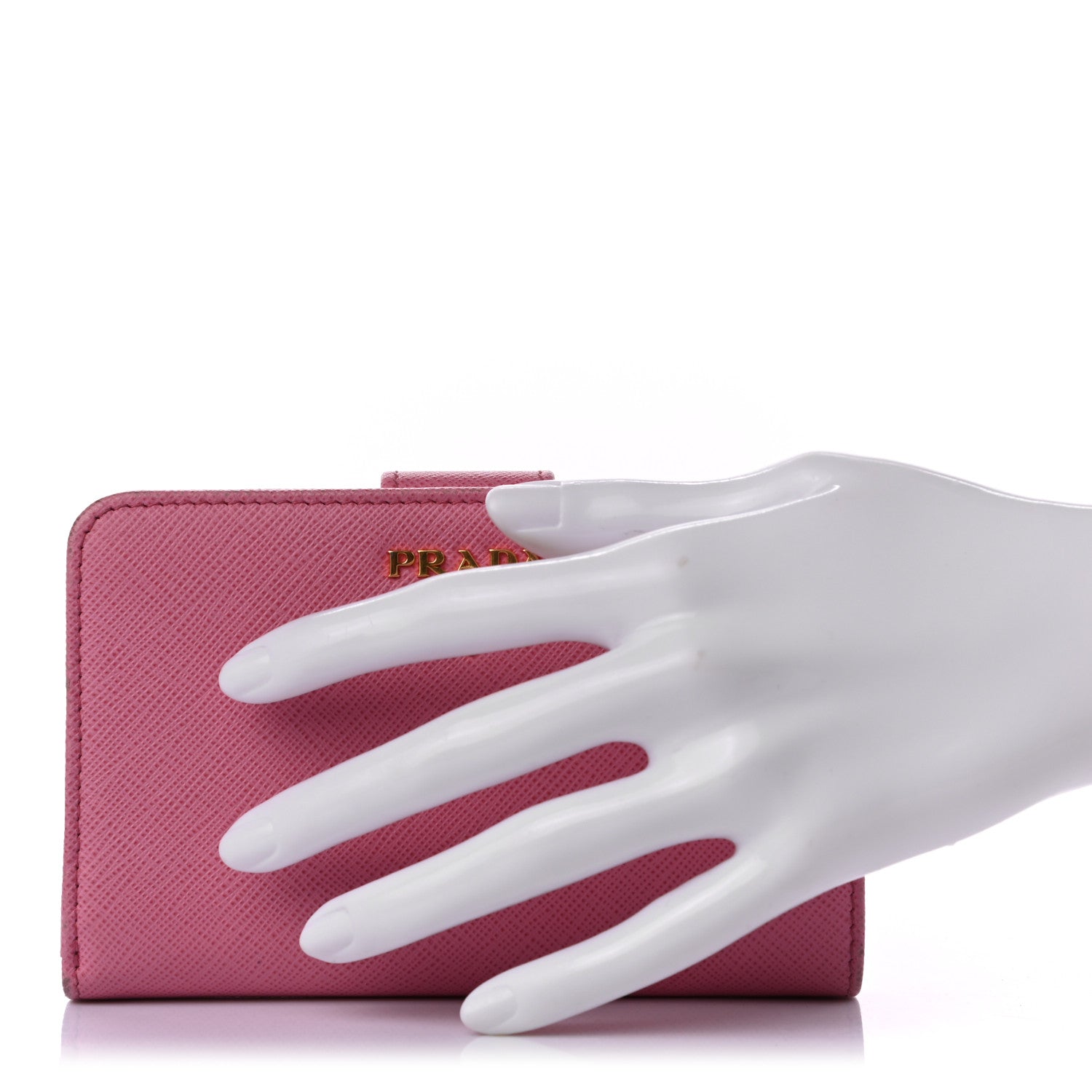 Prada Saffiano Colour Metal Compact Wallet Begonia Giada 2 of 10