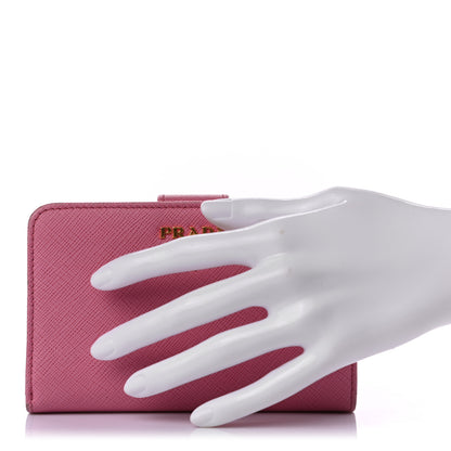 Prada Saffiano Colour Metal Compact Wallet Begonia Giada 2 of 10