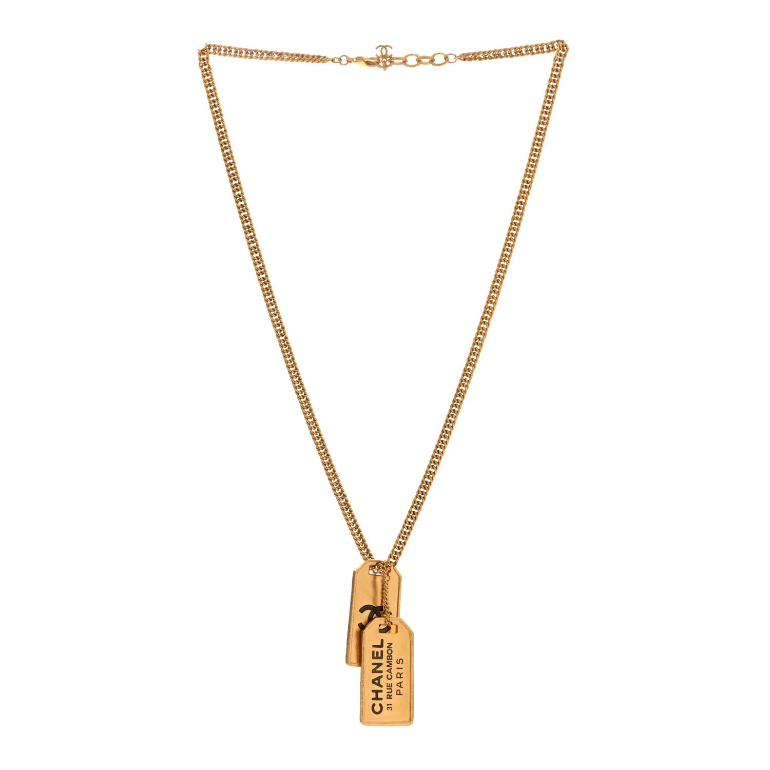 Chanel ID Dog Tag Charm Necklace Gold 2 of 3