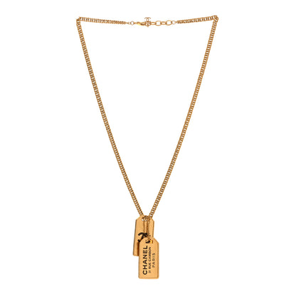 Chanel ID Dog Tag Charm Necklace Gold 2 of 3