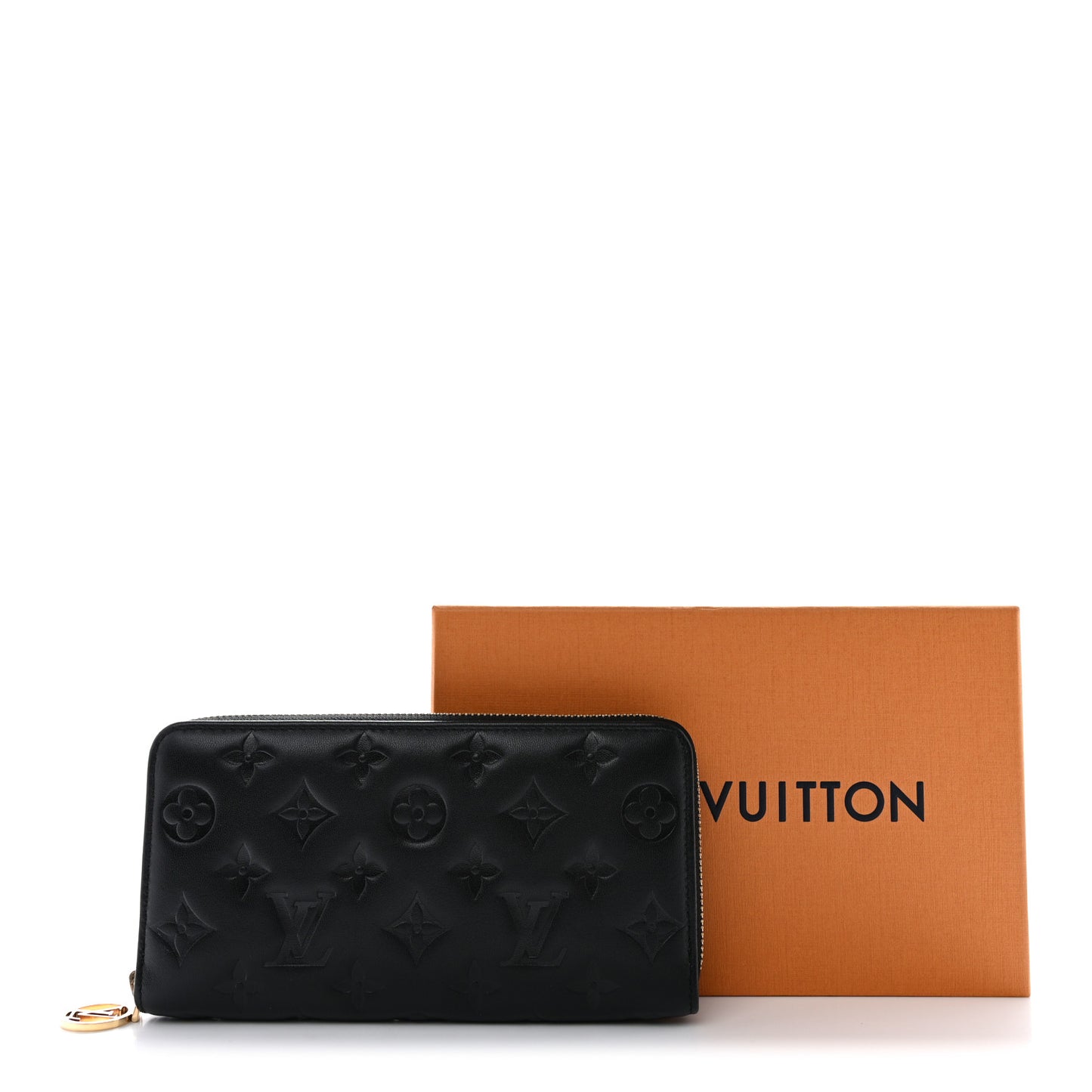 Lambskin Embossed Monogram Coussin Zippy Wallet Black