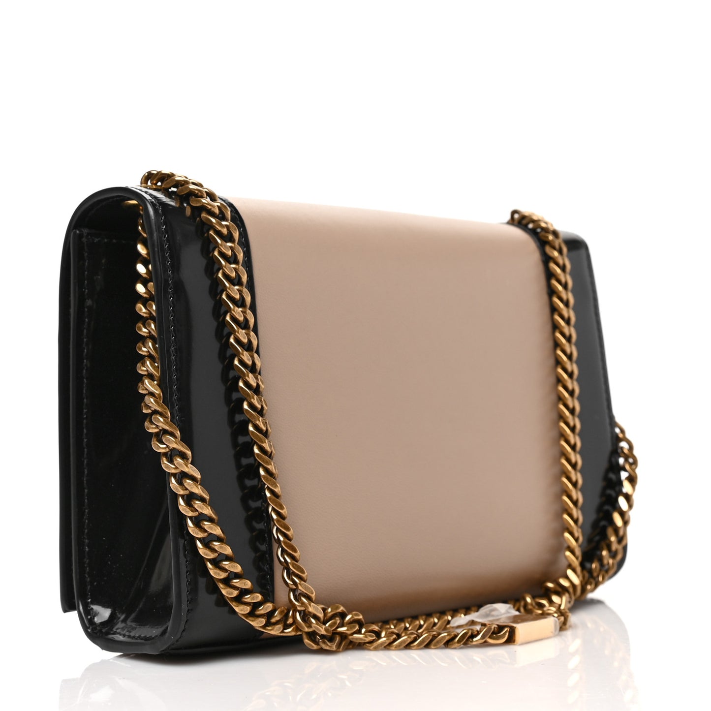 Nappa Patent Calfskin Two-Toned Small Monogram Kate Satchel Desert Sand Black