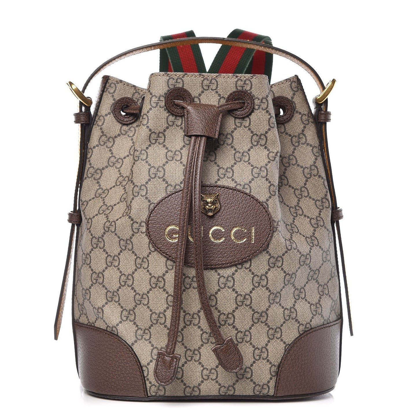 GG Supreme Monogram Neo Vintage Drawstring Bucket Backpack Beige New Acero Crop