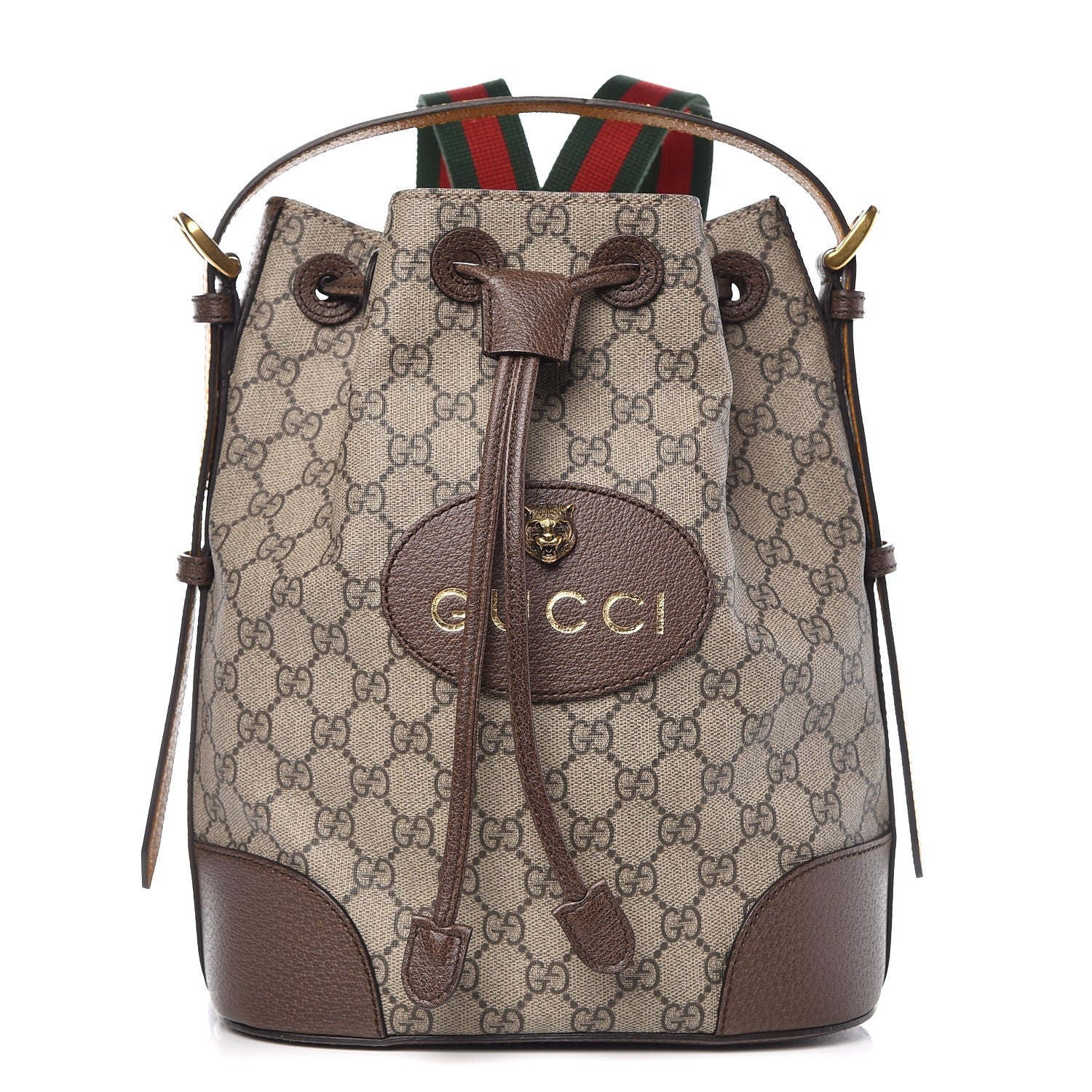 Gucci GG Supreme Monogram Neo Vintage Drawstring Bucket Backpack Beige New Acero Crop 1 of 7