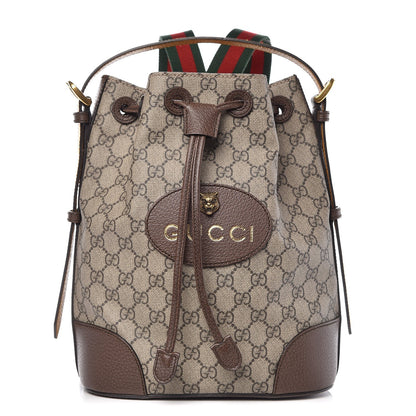 Gucci GG Supreme Monogram Neo Vintage Drawstring Bucket Backpack Beige New Acero Crop 1 of 7