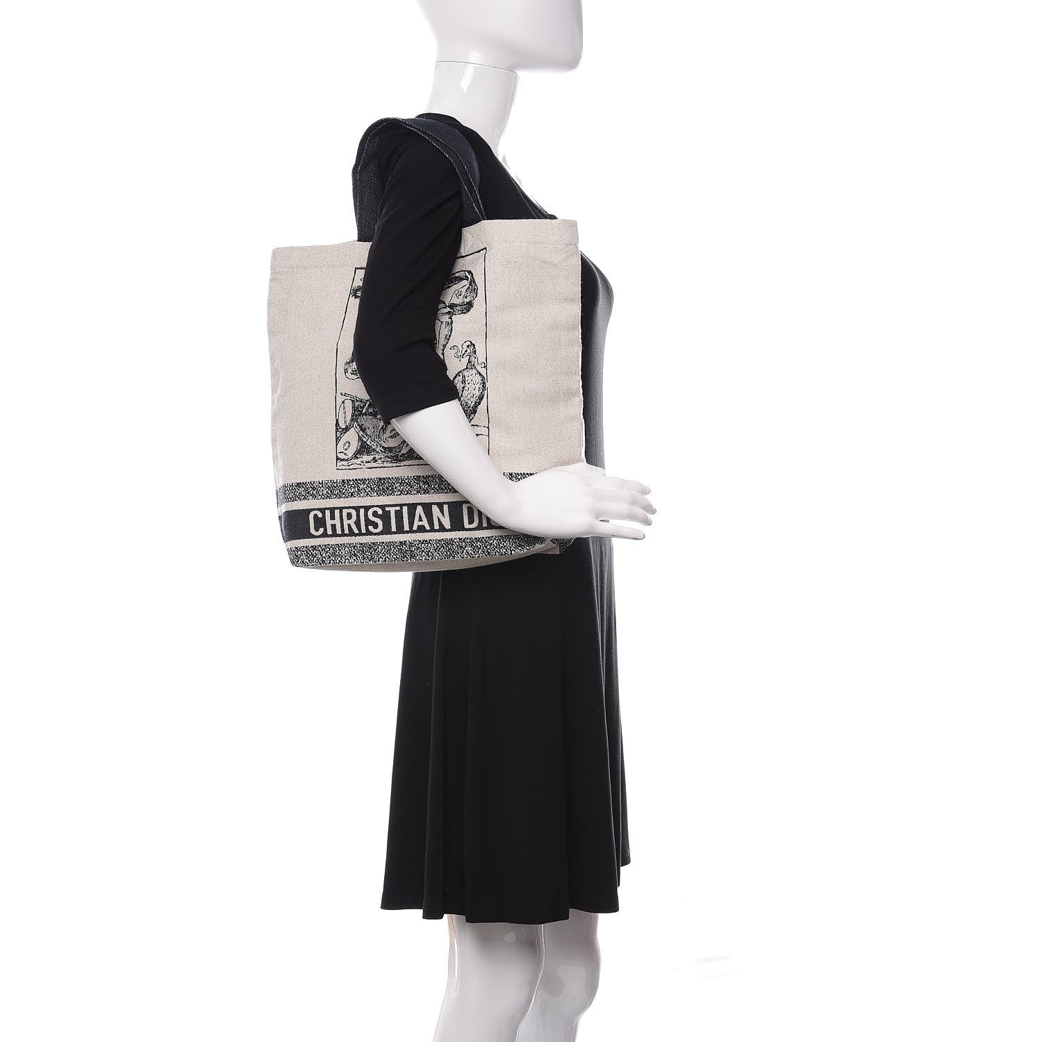 Christian Dior Canvas Print Cruise Tote Ivory Black 2 of 9