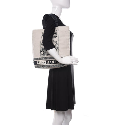 Christian Dior Canvas Print Cruise Tote Ivory Black 2 of 9