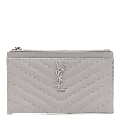 Saint Laurent Grain De Poudre Chevron Monogram Bill Pouch Granite 1 of 8