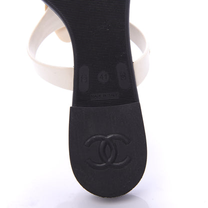 Chanel Jelly Quilted Camellia Thong Sandals 41 Black White 6 of 8