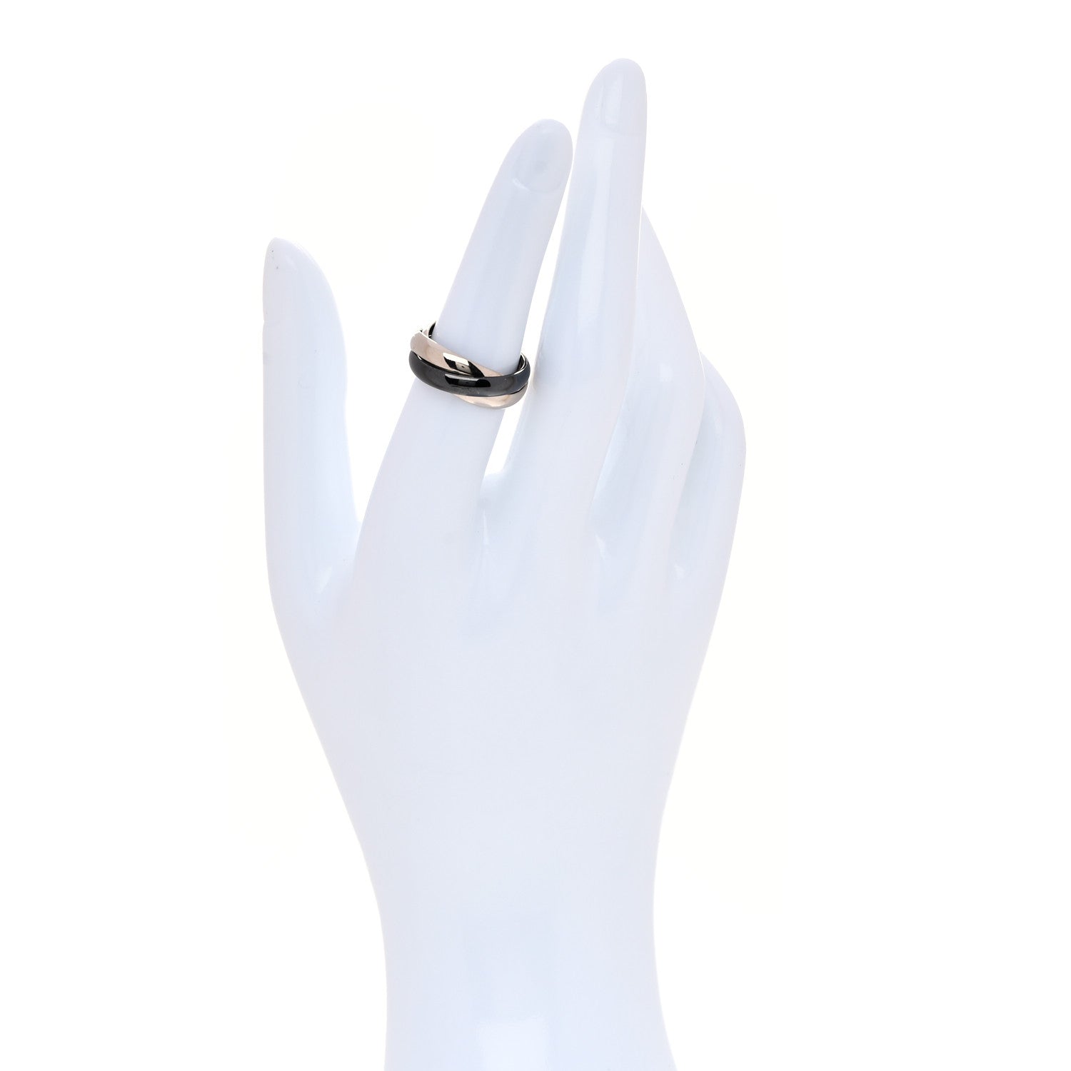Cartier 18K White Gold Black Ceramic Trinity Ring 51 5.75 2 of 5