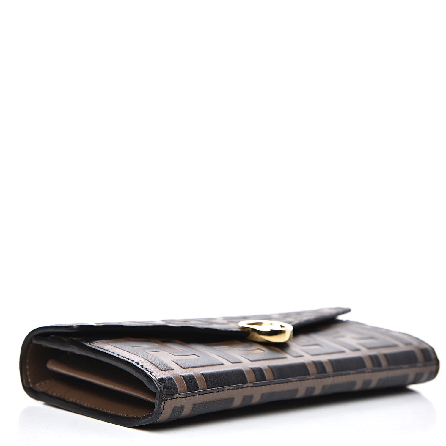 Fendi Vitello Soft F is Fendi Bi-Color FF 1974 Embossed Continental Envelope Wallet Maya Black 3 of 7