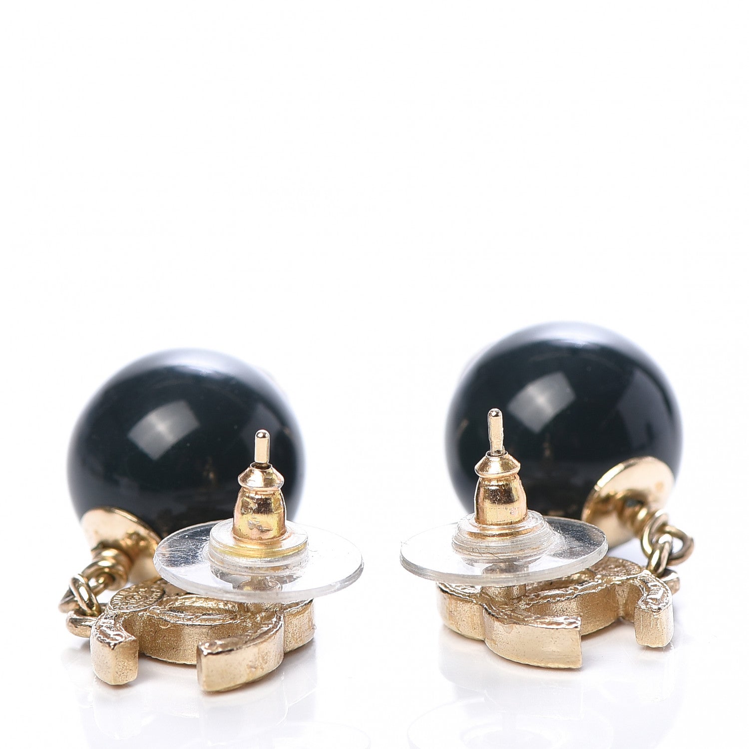 Chanel CC Bead Drop Earrings Dark Green Gold 3 of 5
