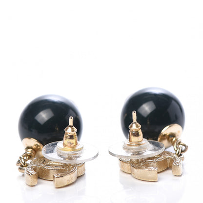 Chanel CC Bead Drop Earrings Dark Green Gold 3 of 5