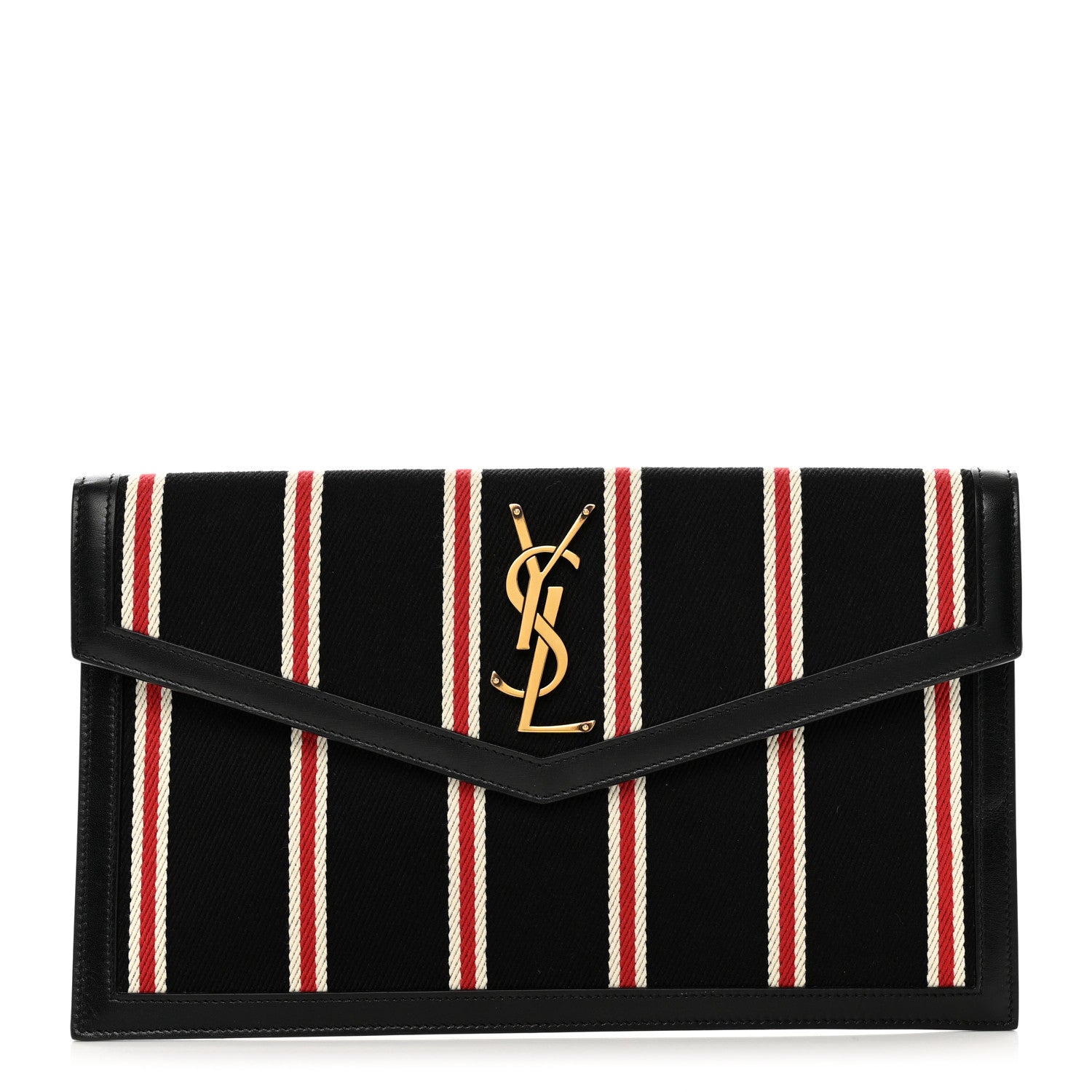 Saint Laurent Canvas Striped Uptown Pouch Red Black 1 of 7