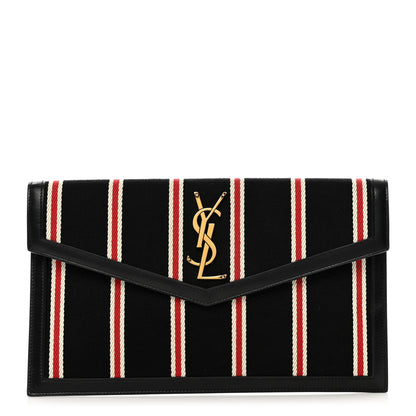 Saint Laurent Canvas Striped Uptown Pouch Red Black 1 of 7