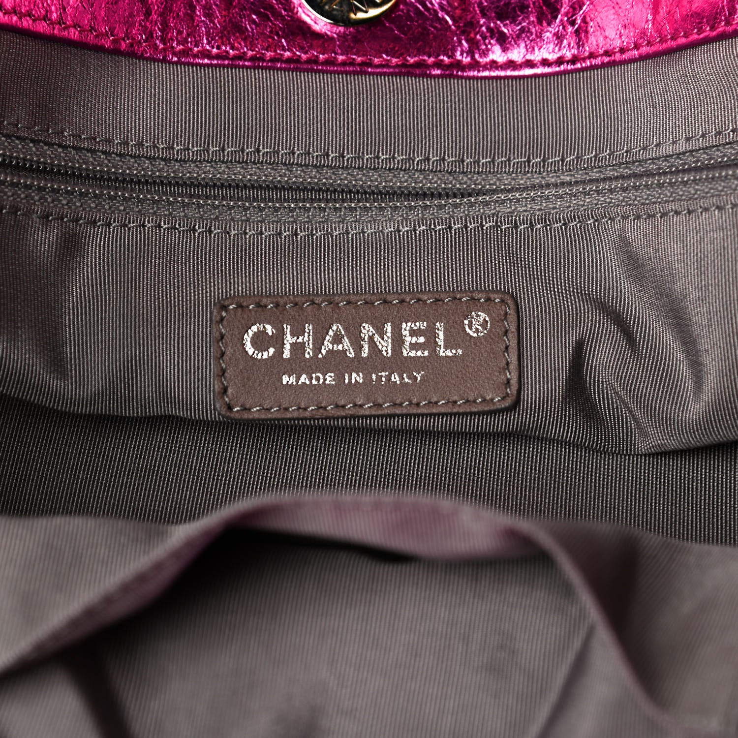 Chanel Metallic Cracked Calfskin Small Modern Chain Tote Fuchsia 6 of 14