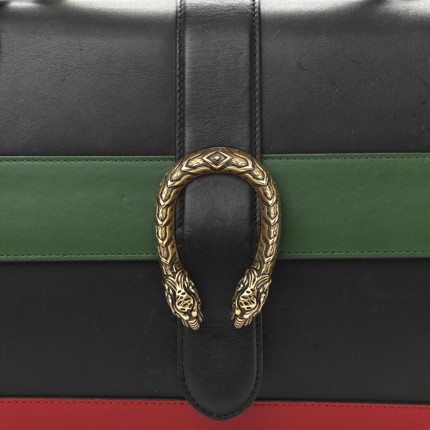 Gucci Calfskin Bamboo Web Large Dionysus Top Handle Bag Black Bright Evergreen Hibiscus Red 9 of 14