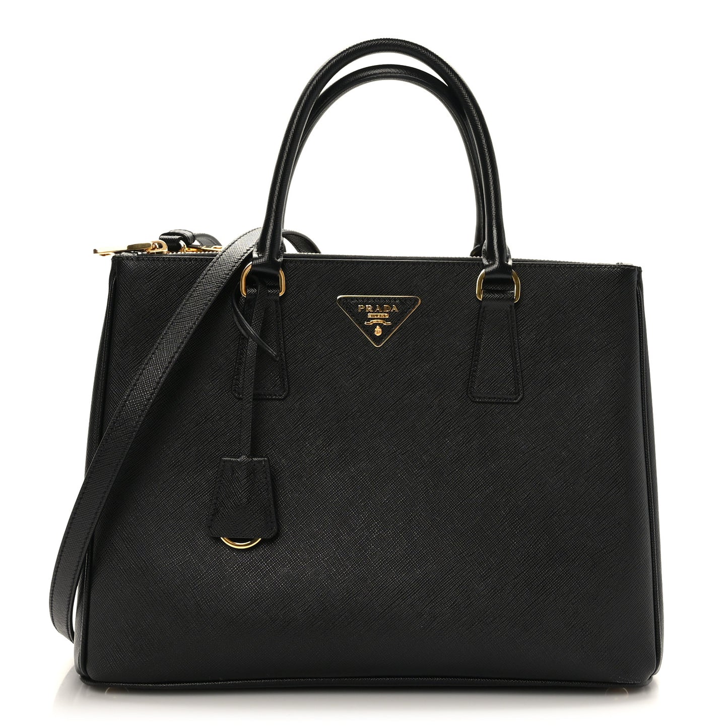 Saffiano Medium Galleria Double Zip Tote Black