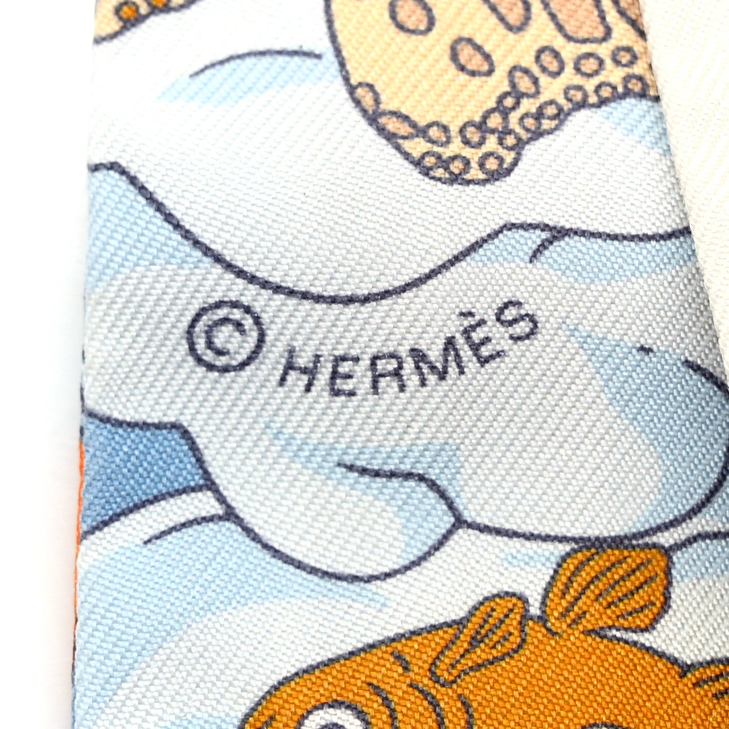 Hermes Silk Sur Mon Nuage Twilly Creme Bleu Ciel Orange 3 of 3