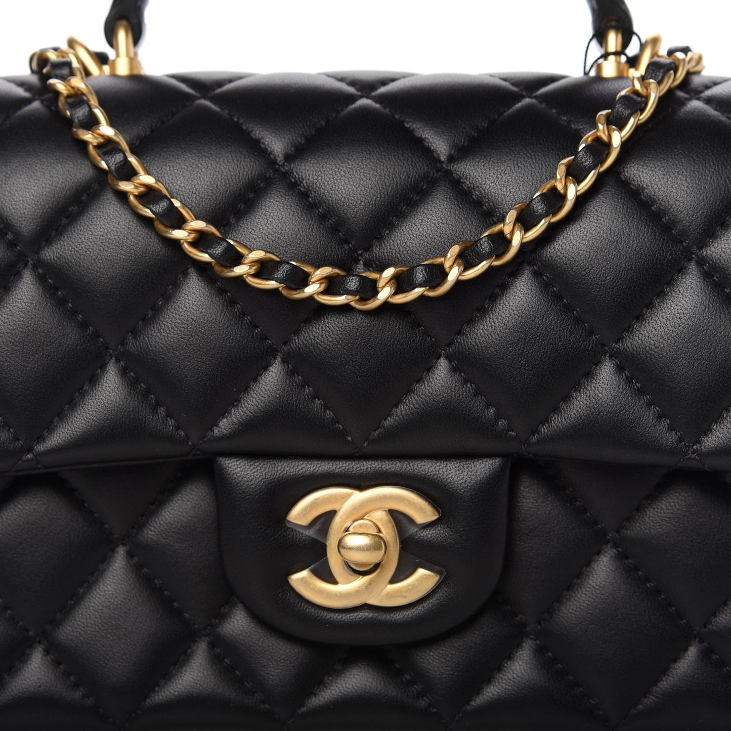 Lambskin Quilted Mini Top Handle Rectangular Flap Black