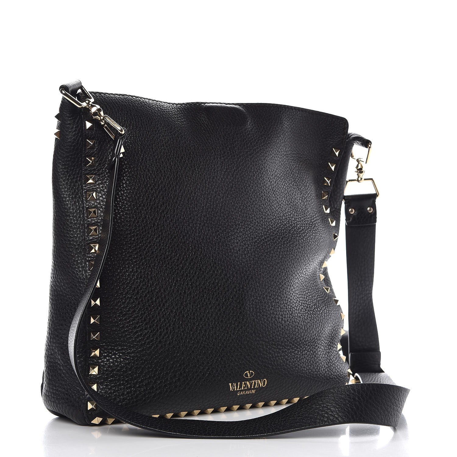 Valentino Garavani Pebbled Calfskin Large Rockstud Flip-Lock Messenger Bag Black 3 of 7