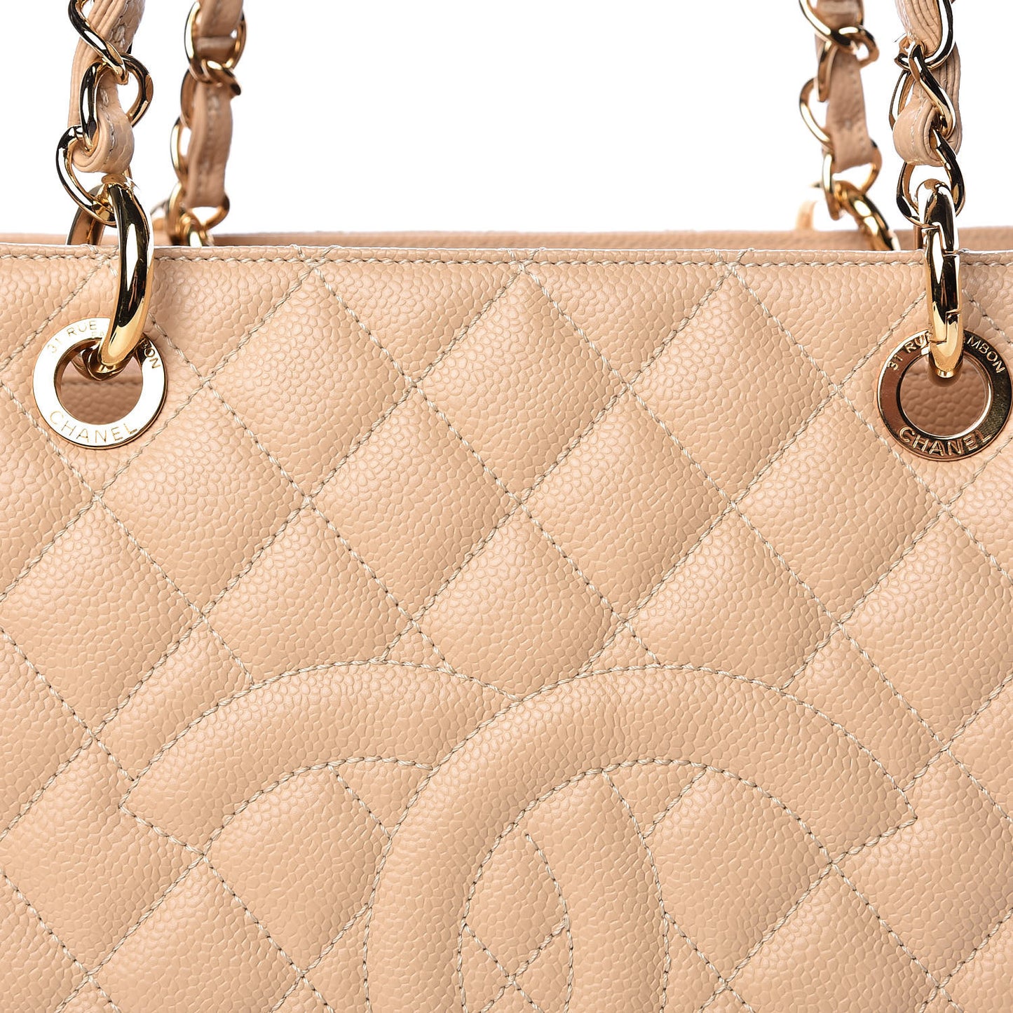 Caviar Quilted Grand Shopping Tote GST Beige Clair