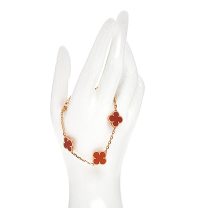 Van Cleef & Arpels 18K Yellow Gold Carnelian 5 Motifs Vintage Alhambra Bracelet 2 of 5