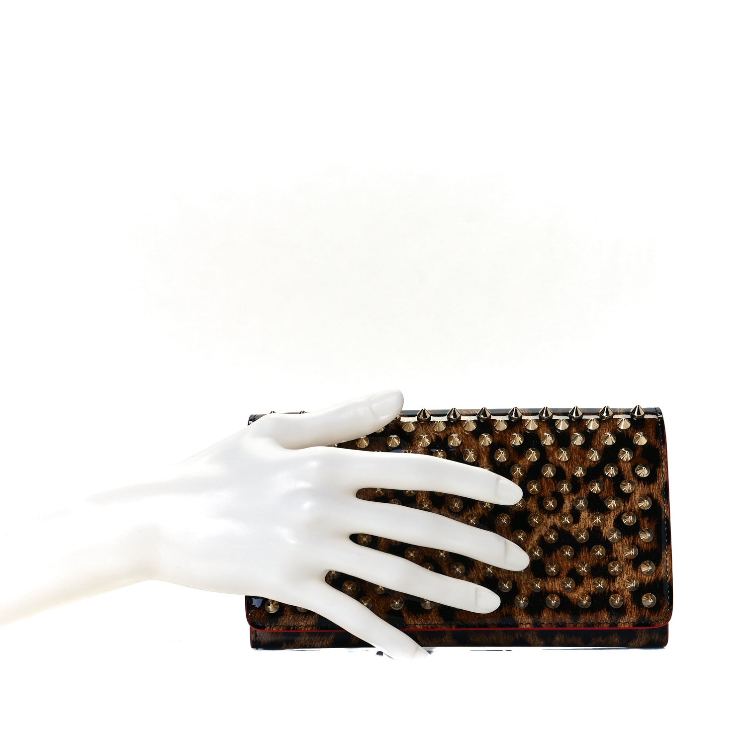 Christian Louboutin Patent Spiked Macaron Flap Wallet Leopard 2 of 9
