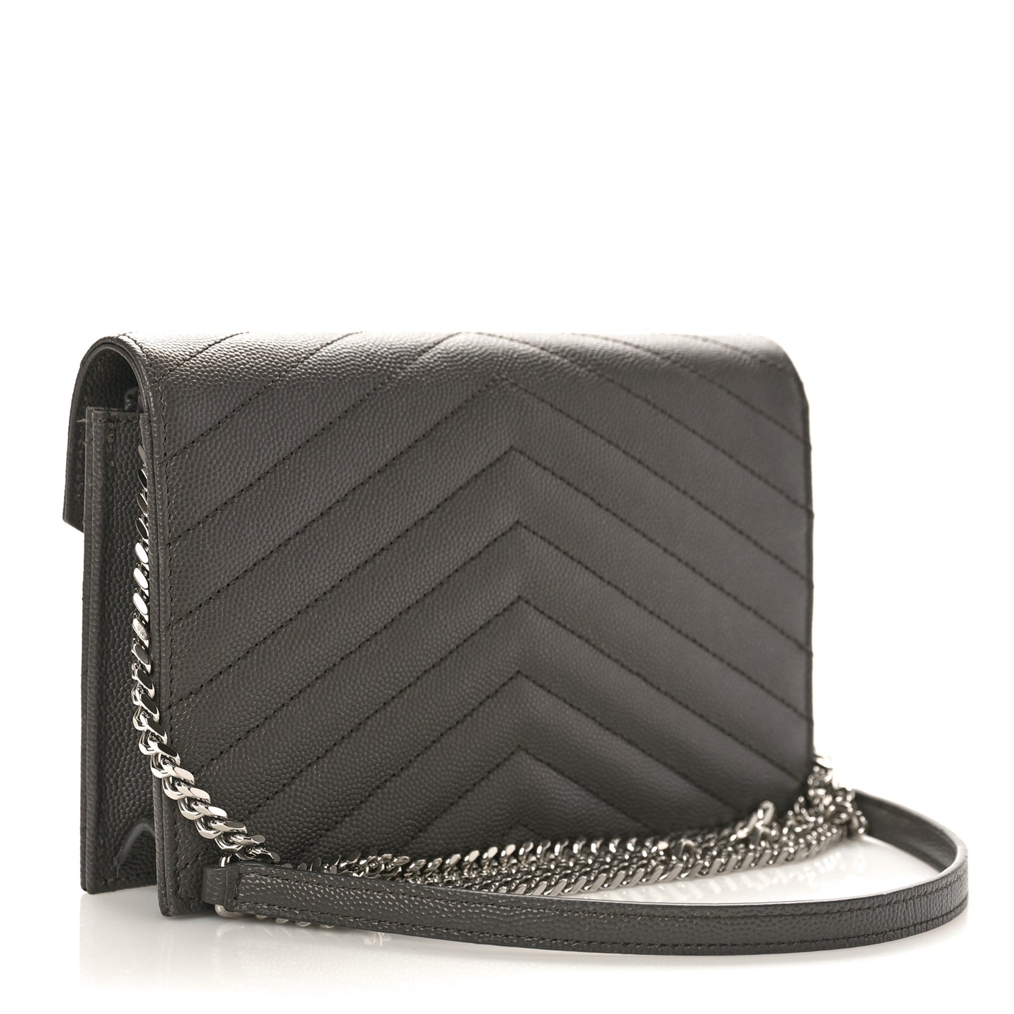 Grain De Poudre Matelasse Chevron Monogram Envelope Chain Wallet Coal